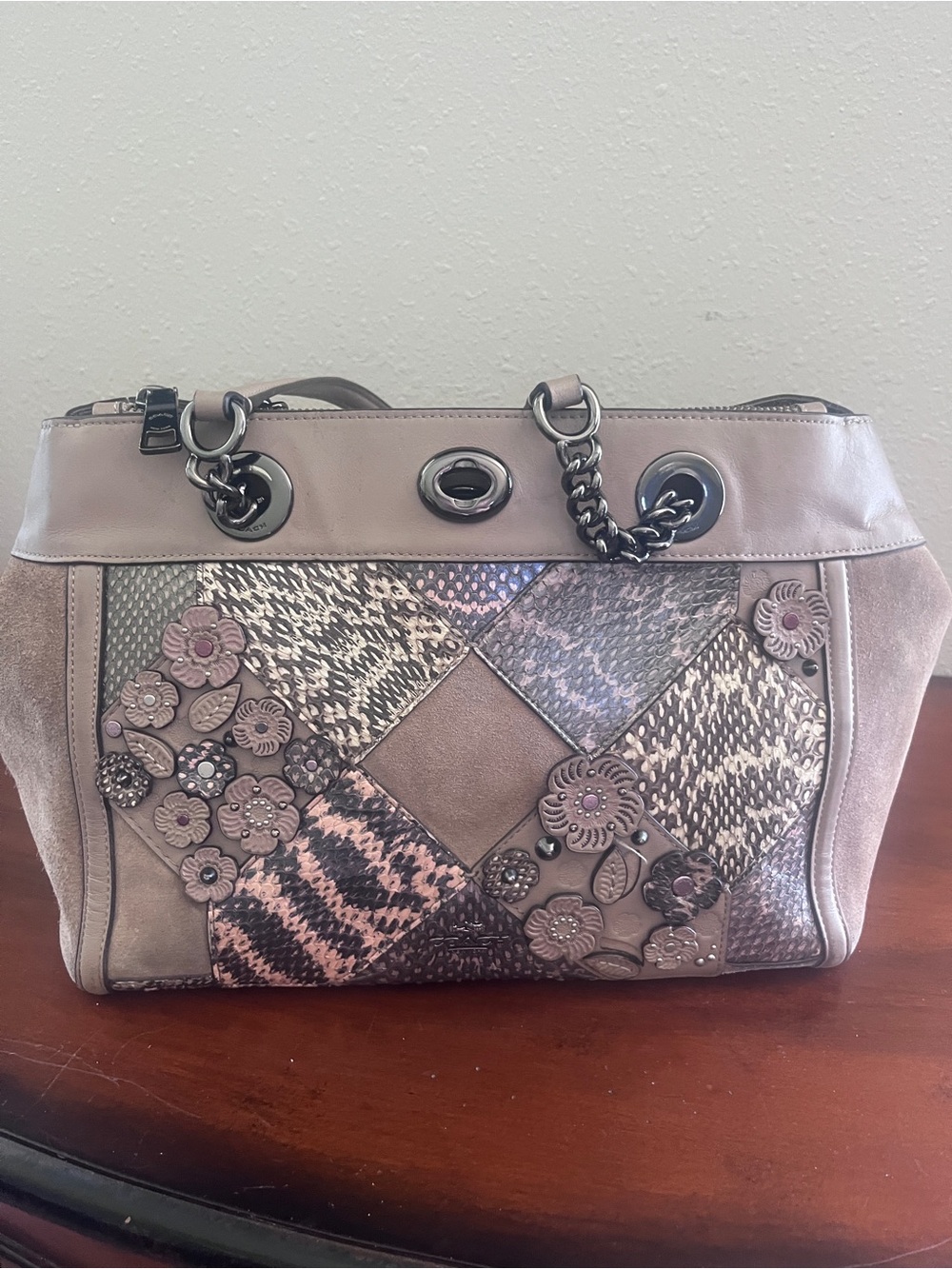 Coach Turnlock Edie 12112 Patchwork Snakeskin Floral Carryall